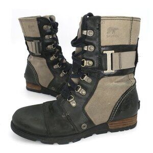 Sorel Boots Womens 7 Major Carly Combat Black Lace Up Ankle Top Flats NL2157-252